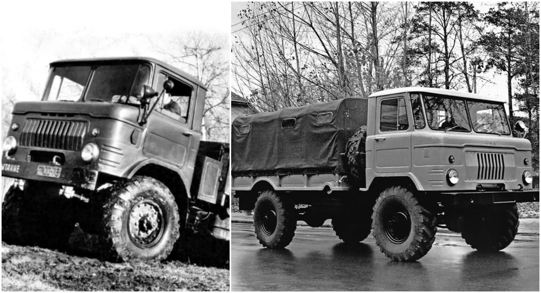 Один из первых опытных ГАЗ-66 (1958 год) и уже предсерийный экземпляр 1962 года